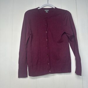 Eddie Bauer Women's Size Medium M Burgundy Crewneck Cardigan Sweater Button Up